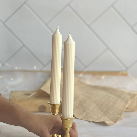 White Medium Texture Taper Soy Candle | Pack of 2
