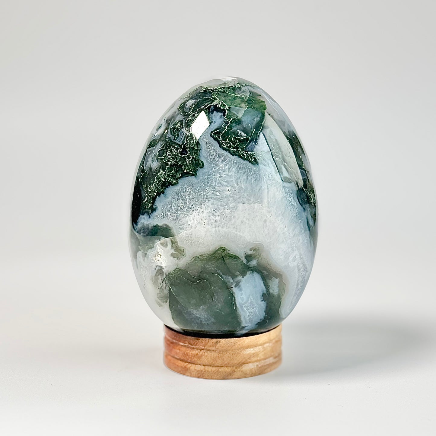 Druzy Moss Agate Egg Carving - 1.2 Kg | Promotes wealth and business growth