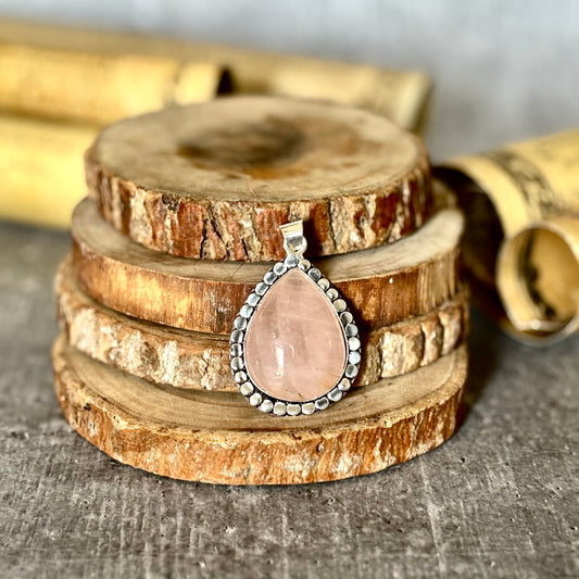Rose Quartz Oxidised Pendant – Love & Gentle Energy