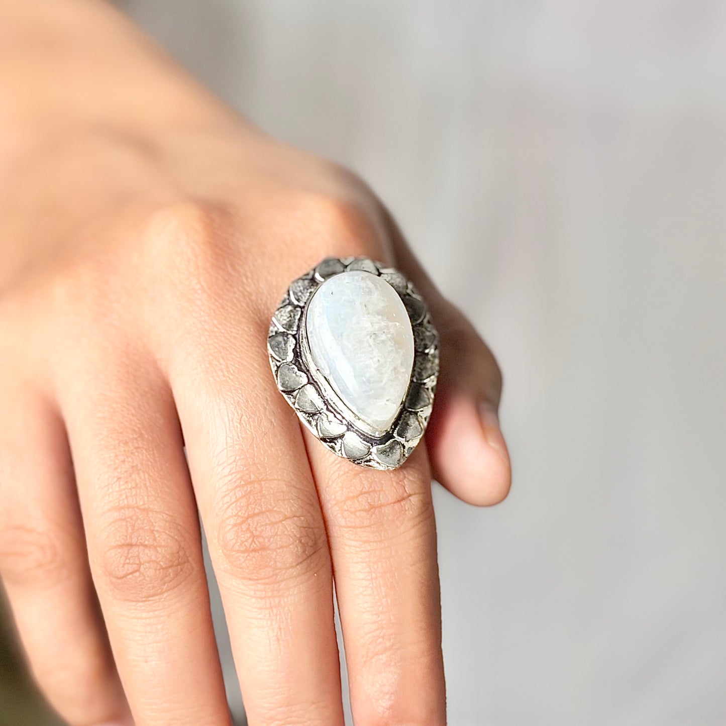 Rainbow Moonstone Oxidise Ring - Empathy & Compassion