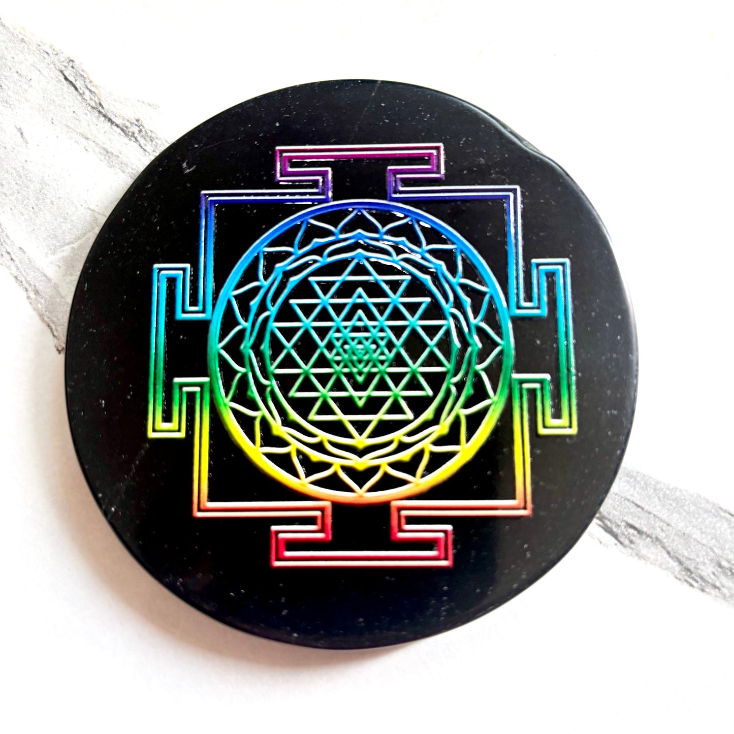 Shree Yantra Black Obsidian Plate – Sacred Geometry for Abundance & Protection