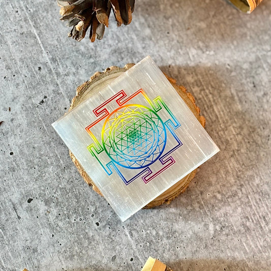 Shree Yantra Selenite Plate – Sacred Geometry for Clarity &  Abundance