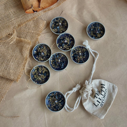 Black Soy Wax Tealight Candle with Thyme & Black Tourmaline