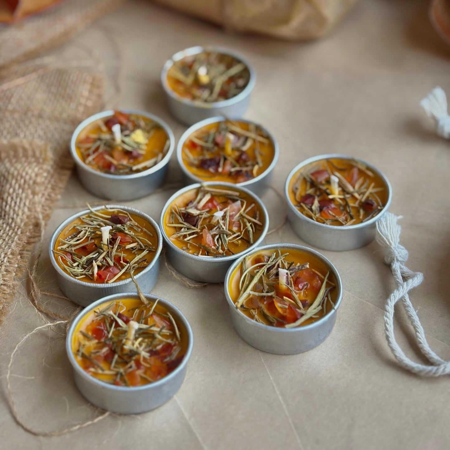 Tealight Orange Soy Wax Tealight Candle with Rosemary & Carnelian