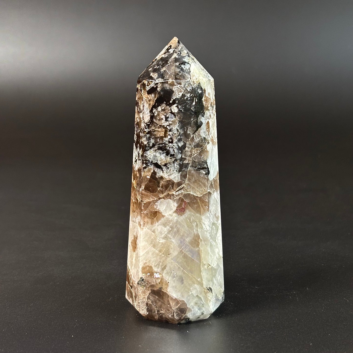 Rainbow Moonstone Large Tower - 305 Gm | Compassion & empathy