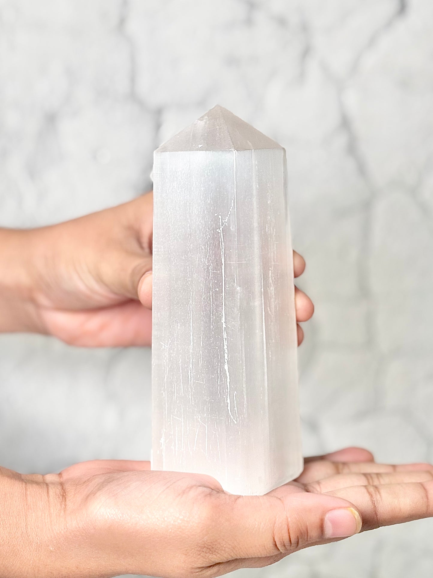 Four Facet Selenite Tower – 428g - Soft Glow & Balanced Form