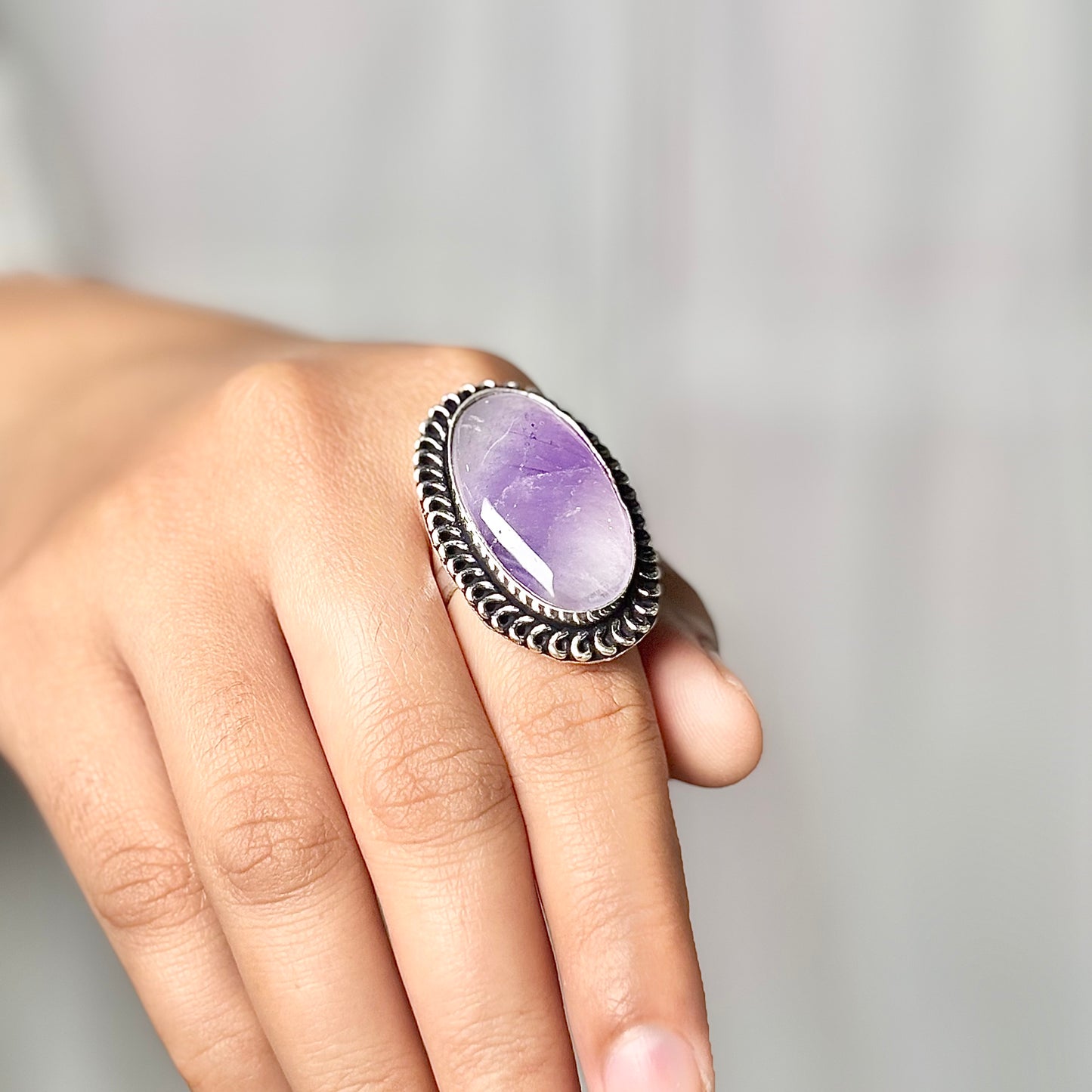 Amethyst Oxidised Crystal Ring | Helps activating Third Eye & Psychic abilities
