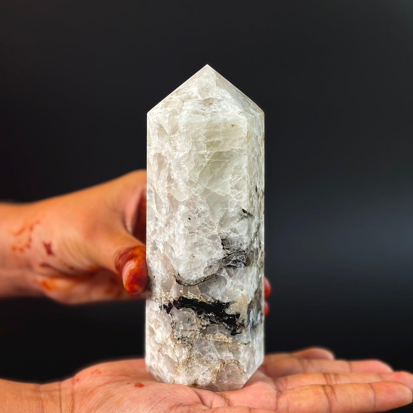 Rainbow Moonstone Large Tower - 610 Gm | Compassion & empathy