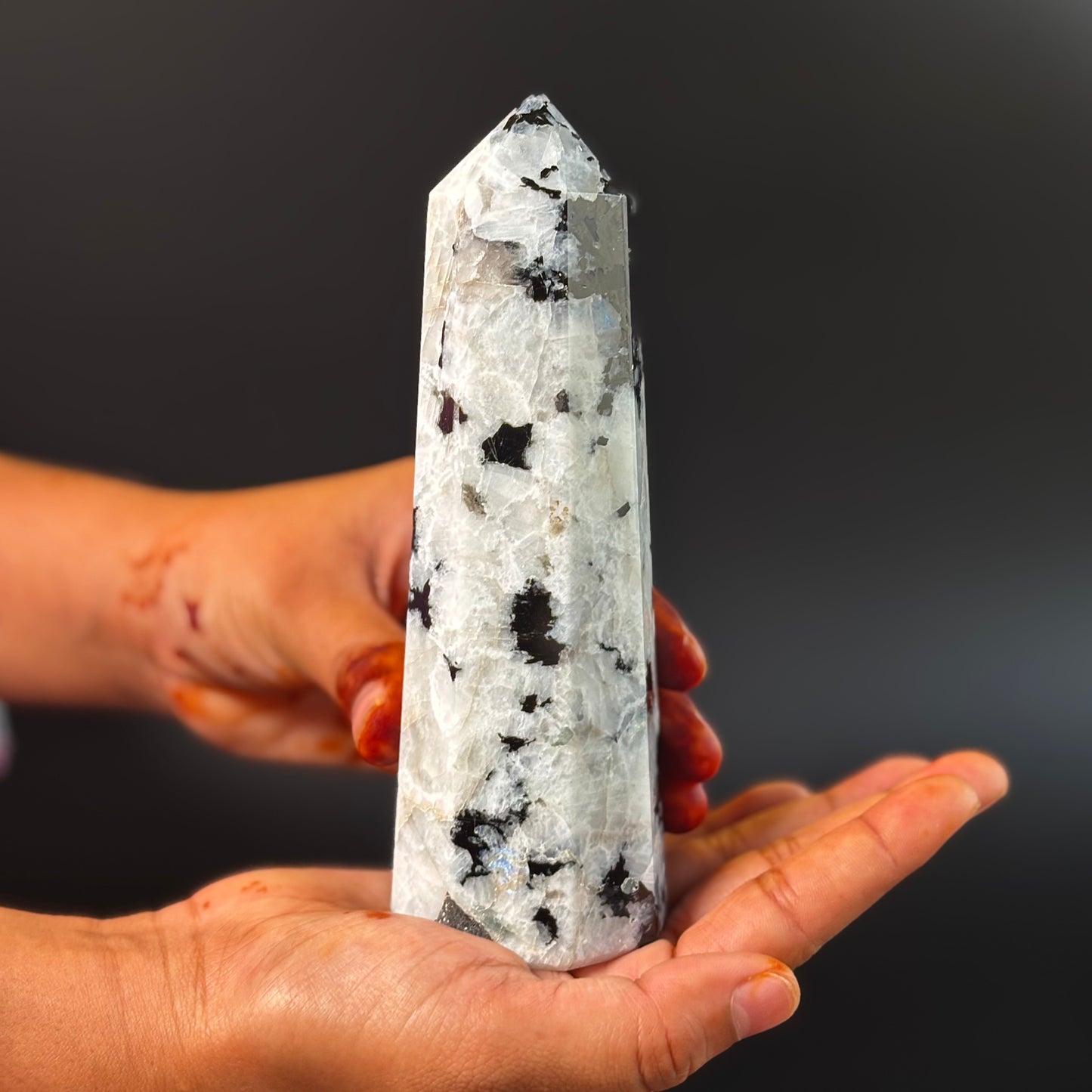 Rainbow Moonstone Large Tower - 485 Gm | Compassion & empathy