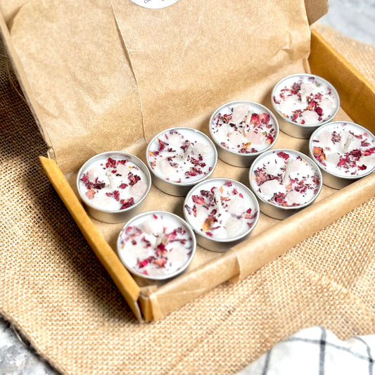 Rose Quartz & Rose Petal Soy Tealight Candle