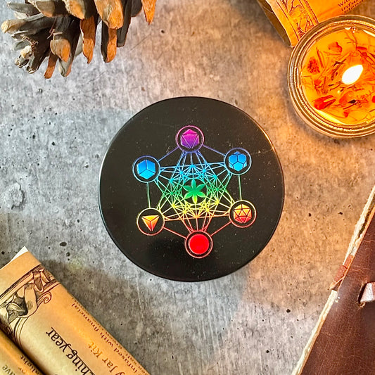 Metatron’s Cube Black Obsidian Plate – Sacred Geometry for Divine Protection & Energy Alignment