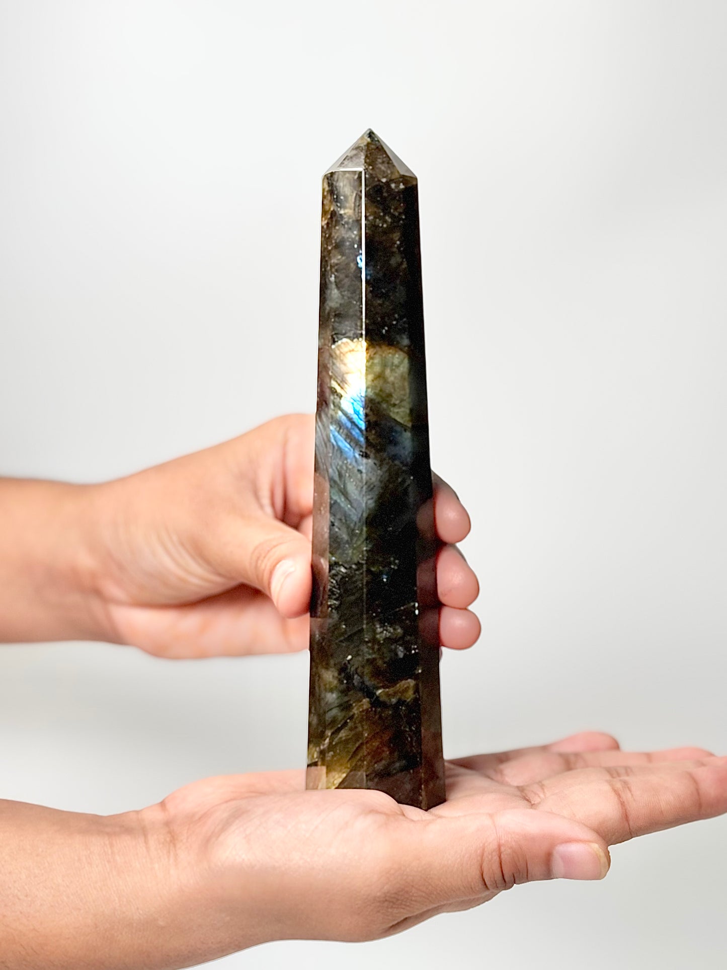 Eight Facet Labradorite Tower – 266g - Elegance, Depth & Reflective Beauty