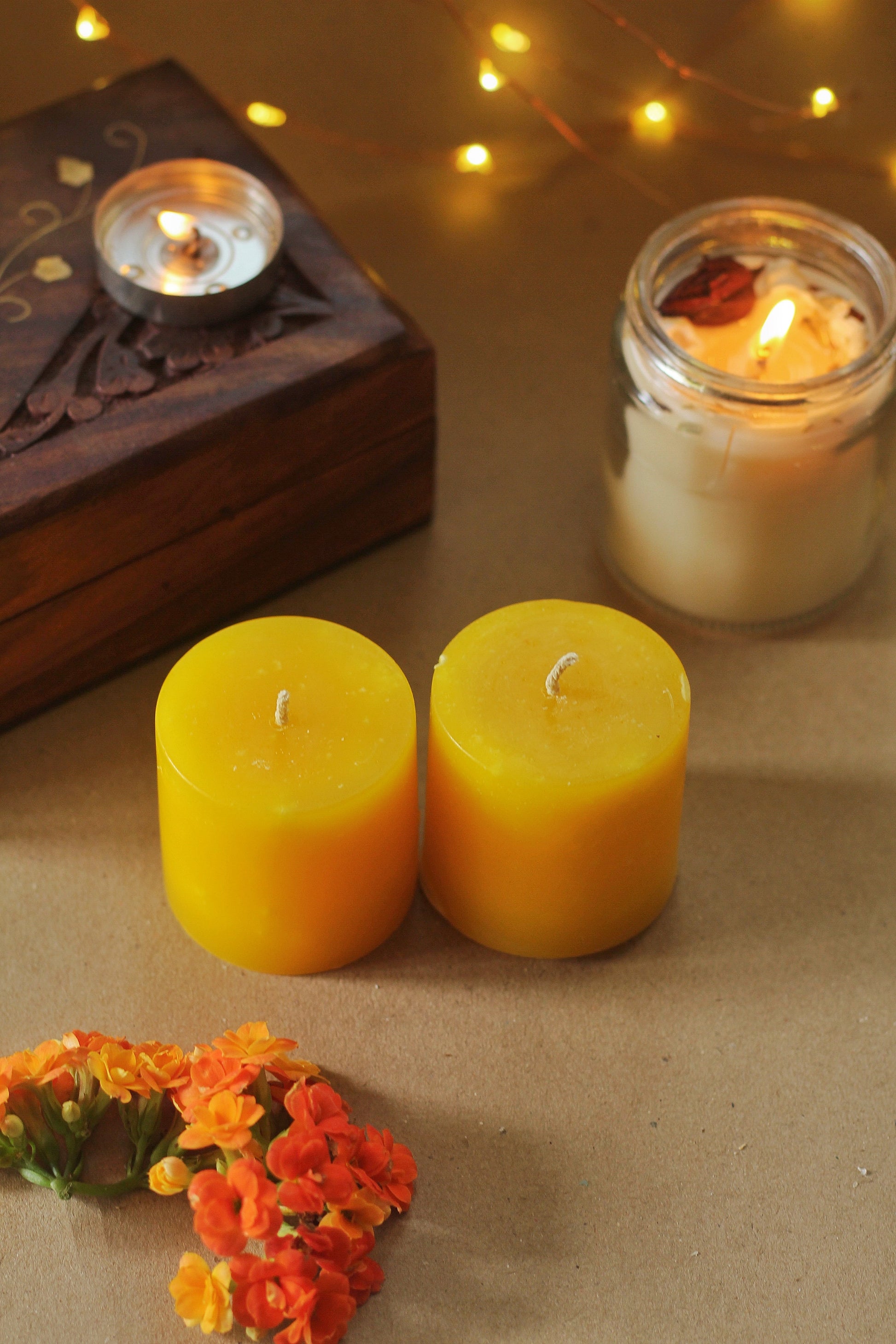 Lilith Small Yellow Pillar Candle - 2 Inch Pack Of
