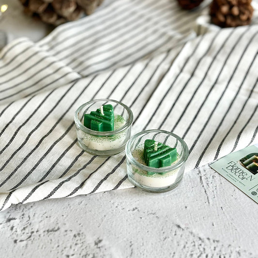 Tree Mini Glass Tealights | Scented Soy Wax Candle | Pack of 2