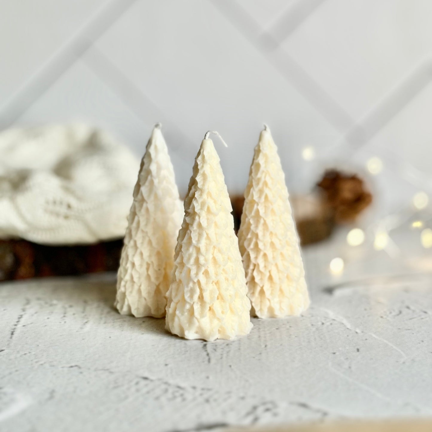White Leaf Down Christmas Tree Soy Scented Candle | Pack of 3