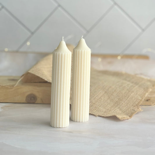 White Medium Textured Taper Scented Soy Candle | Pack of 2