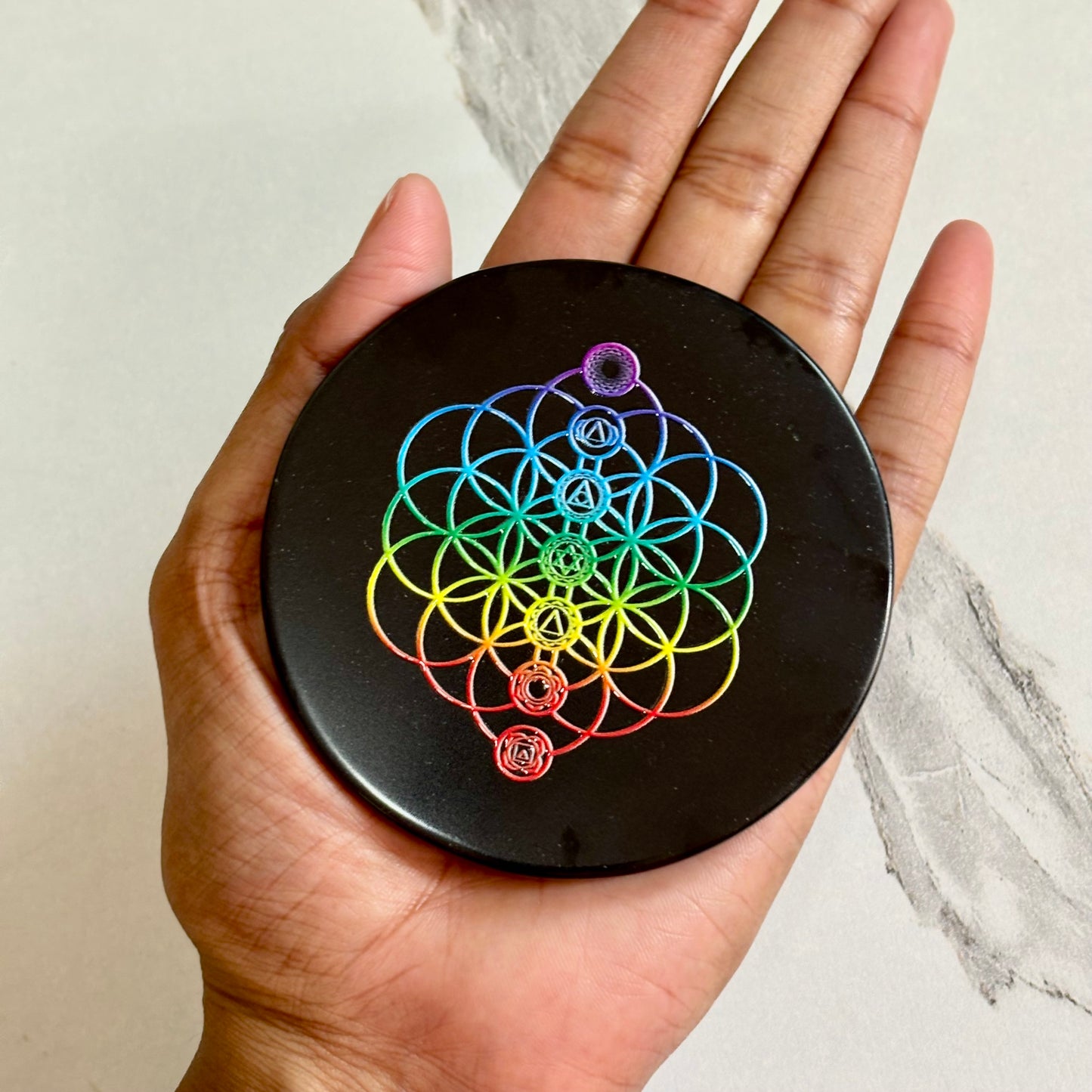 Flower of Life Black Obsidian Plate – Sacred Protection & Energy Amplifier