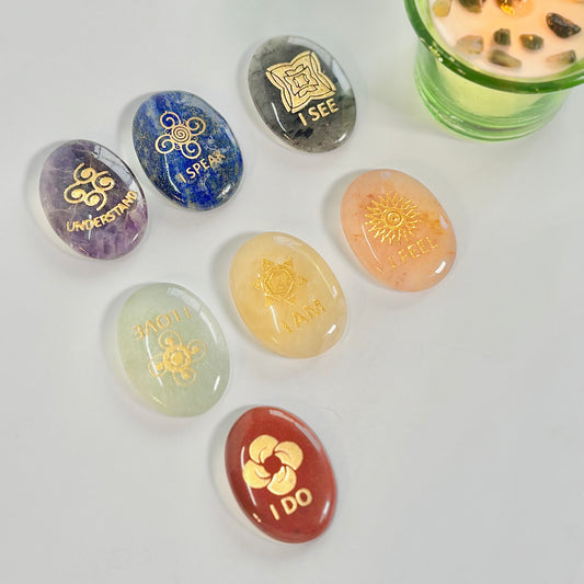 Seven Chakra Oval Worry Stone Set – Crystal Palm Stones for Balance & Energy Alignment