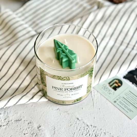 Pine Forest 3 wick Soy Candle with Golden Lid
