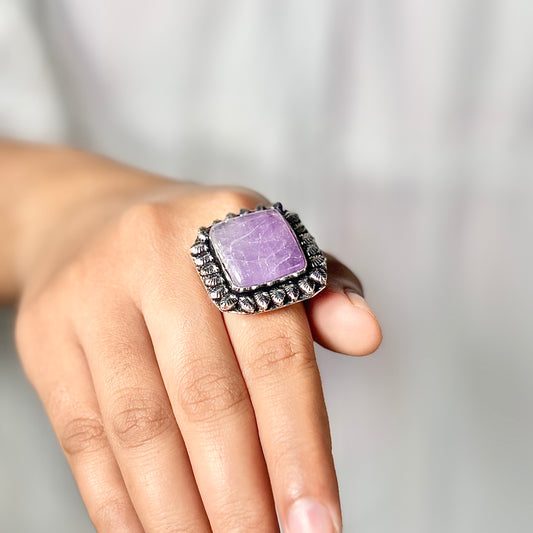 Amethyst Oxidised Crystal Ring | Helps activating Third Eye & Psychic abilities