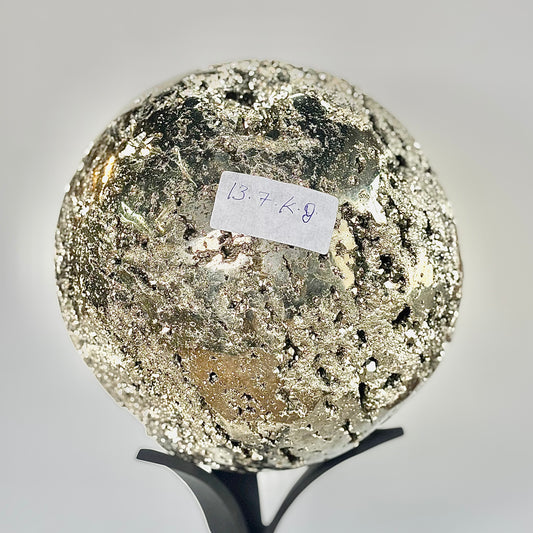 Extra Large Peruvian Pyrite Druzy Sphere 13.7 Kg – Abundance & Prosperity