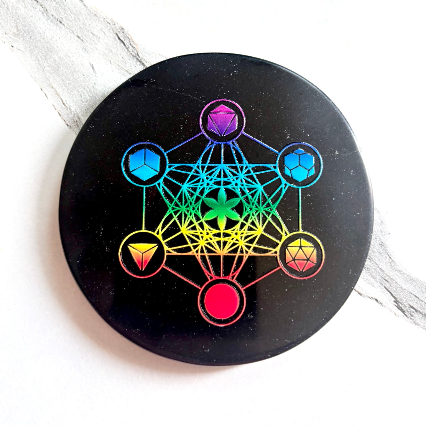Metatron’s Cube Black Obsidian Plate – Sacred Geometry for Divine Protection & Energy Alignment