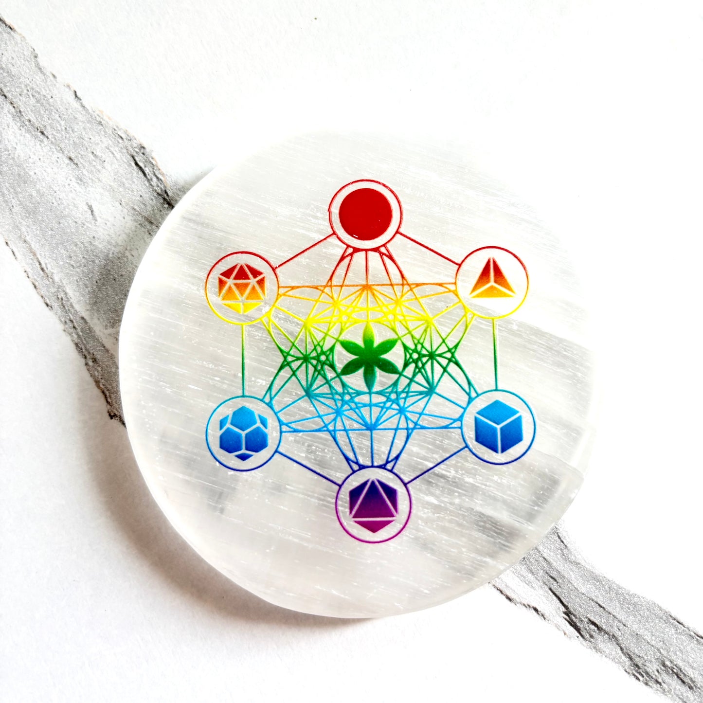 Metatron’s Cube Selenite Plate – Sacred Geometry for Energy Alignment & Spiritual Clarity