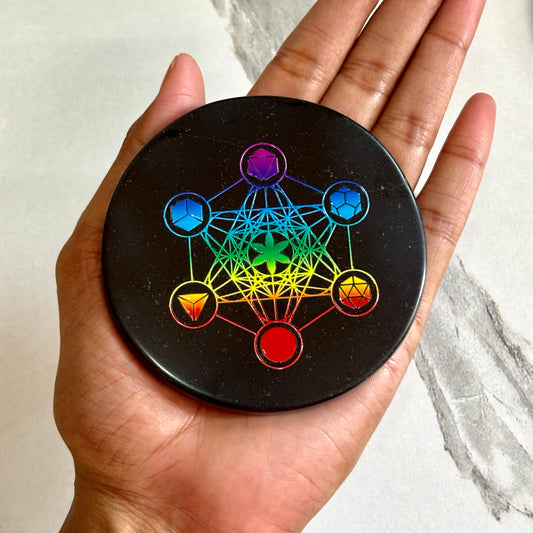 Metatron’s Cube Black Obsidian Plate – Sacred Geometry for Divine Protection & Energy Alignment