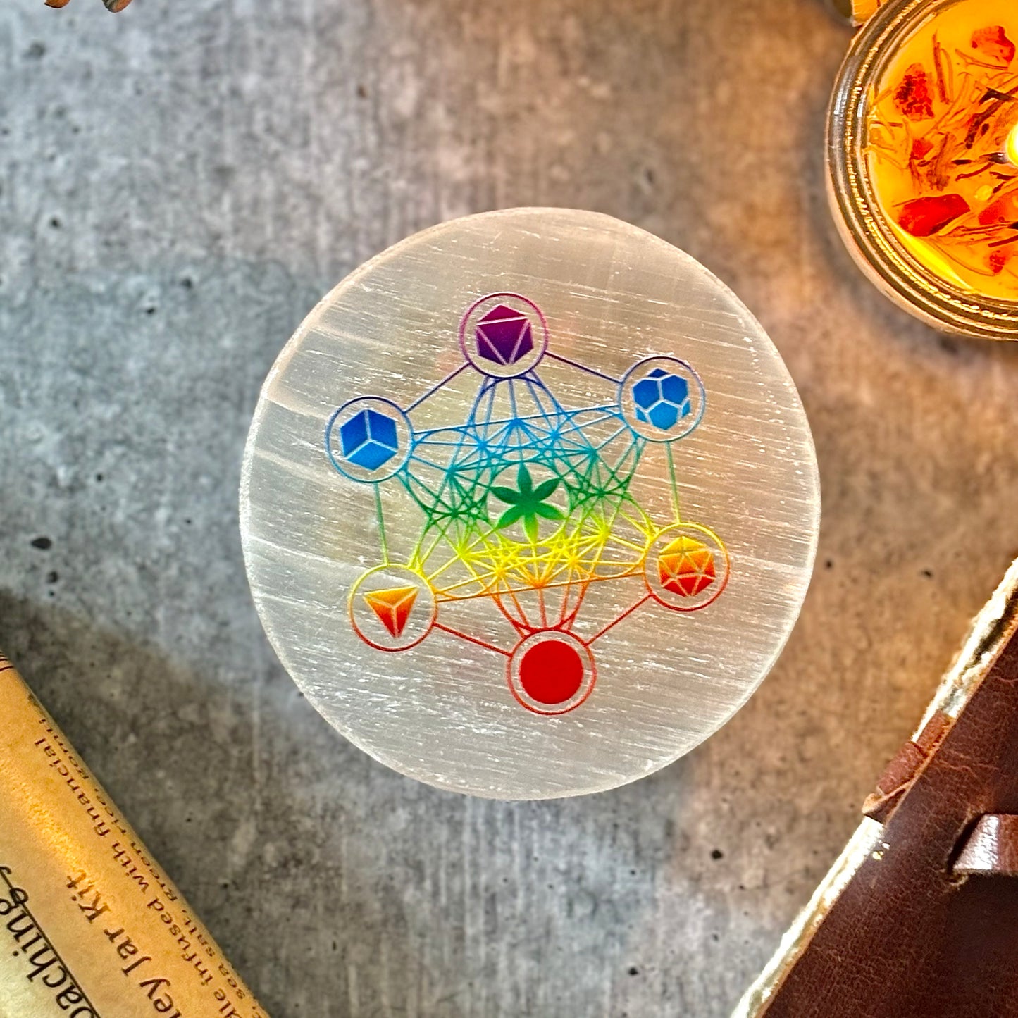 Metatron’s Cube Selenite Plate – Sacred Geometry for Energy Alignment & Spiritual Clarity