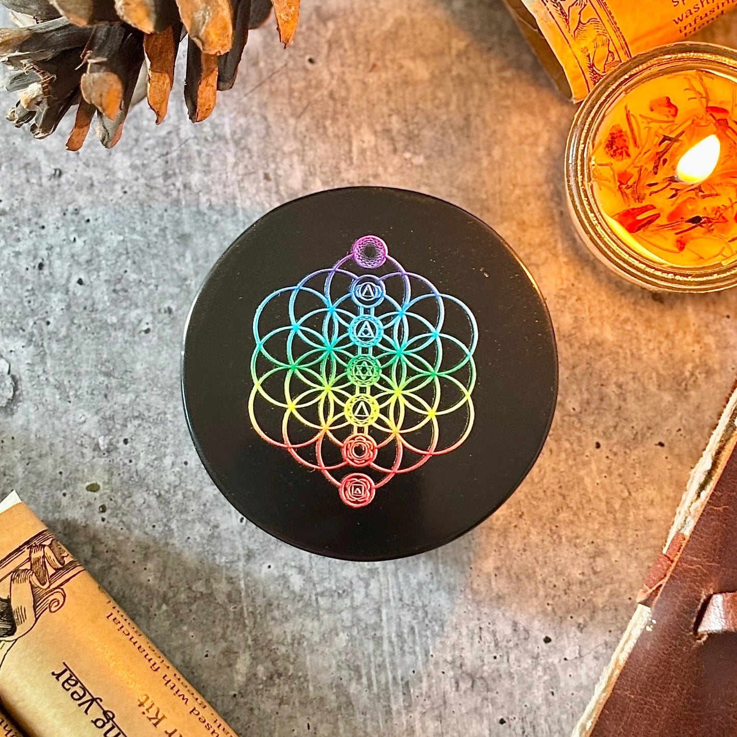 Flower of Life Black Obsidian Plate – Sacred Protection & Energy Amplifier