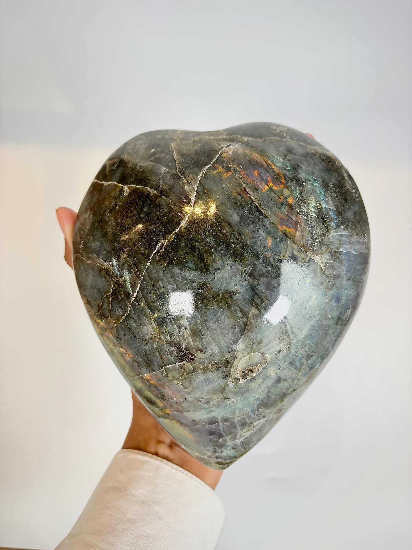 Large Natural Labradorite Heart Carving (Approx. 2 kg)