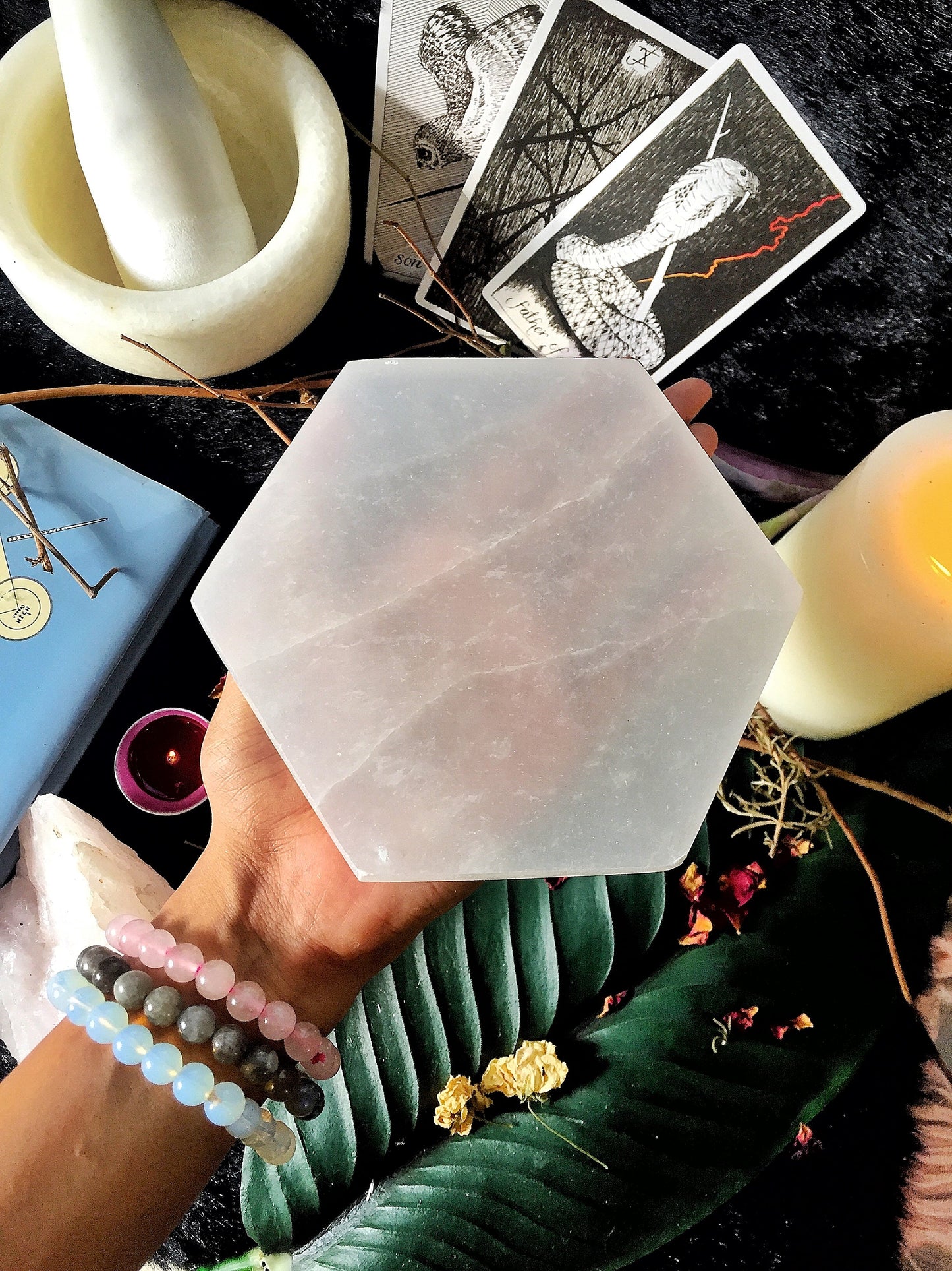Selenite Crystal Charging Hexagon Plate | Tile - 1 Piece