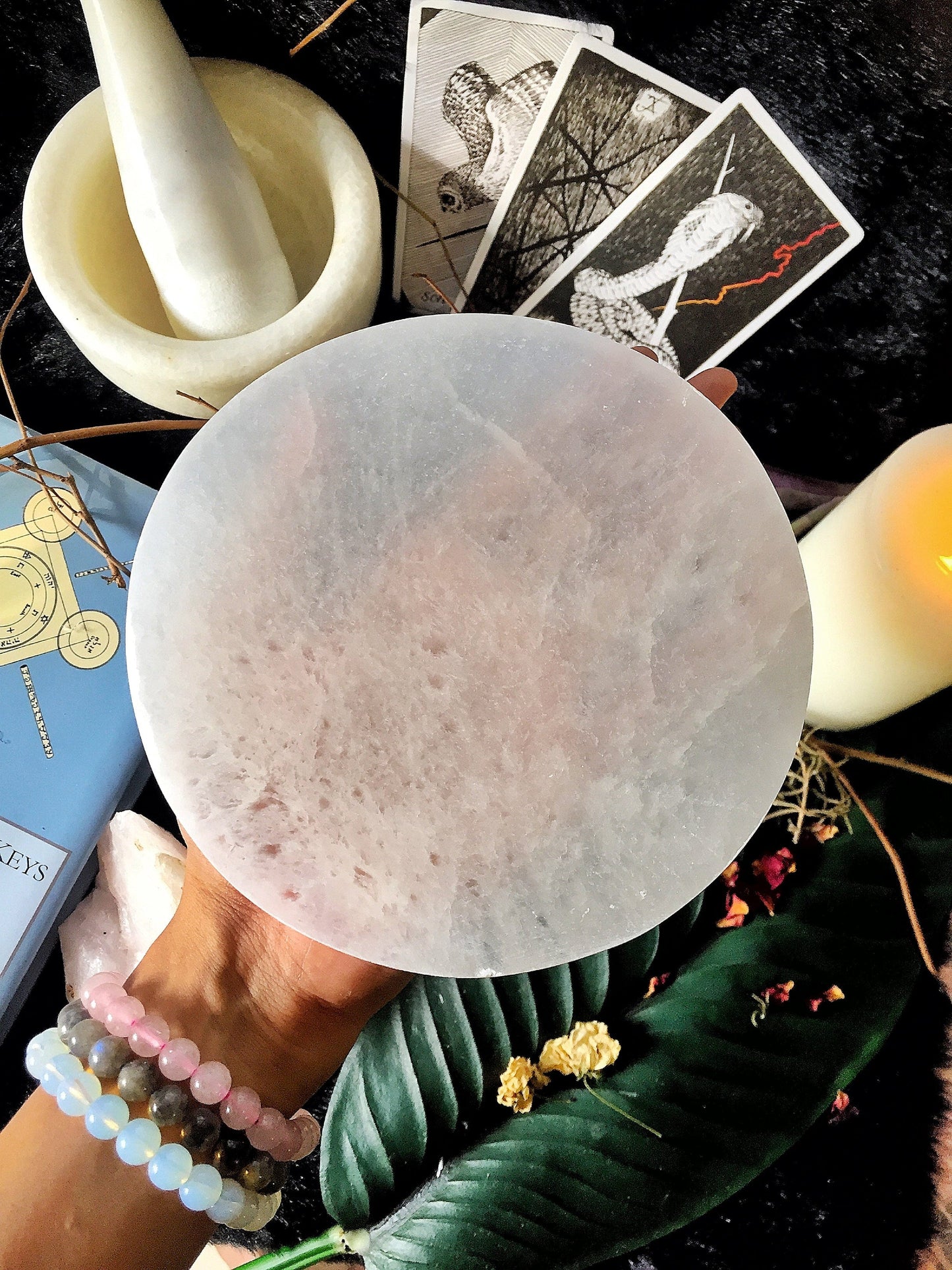 Selenite Crystal Charging Round Plate | Tile - 1 Piece
