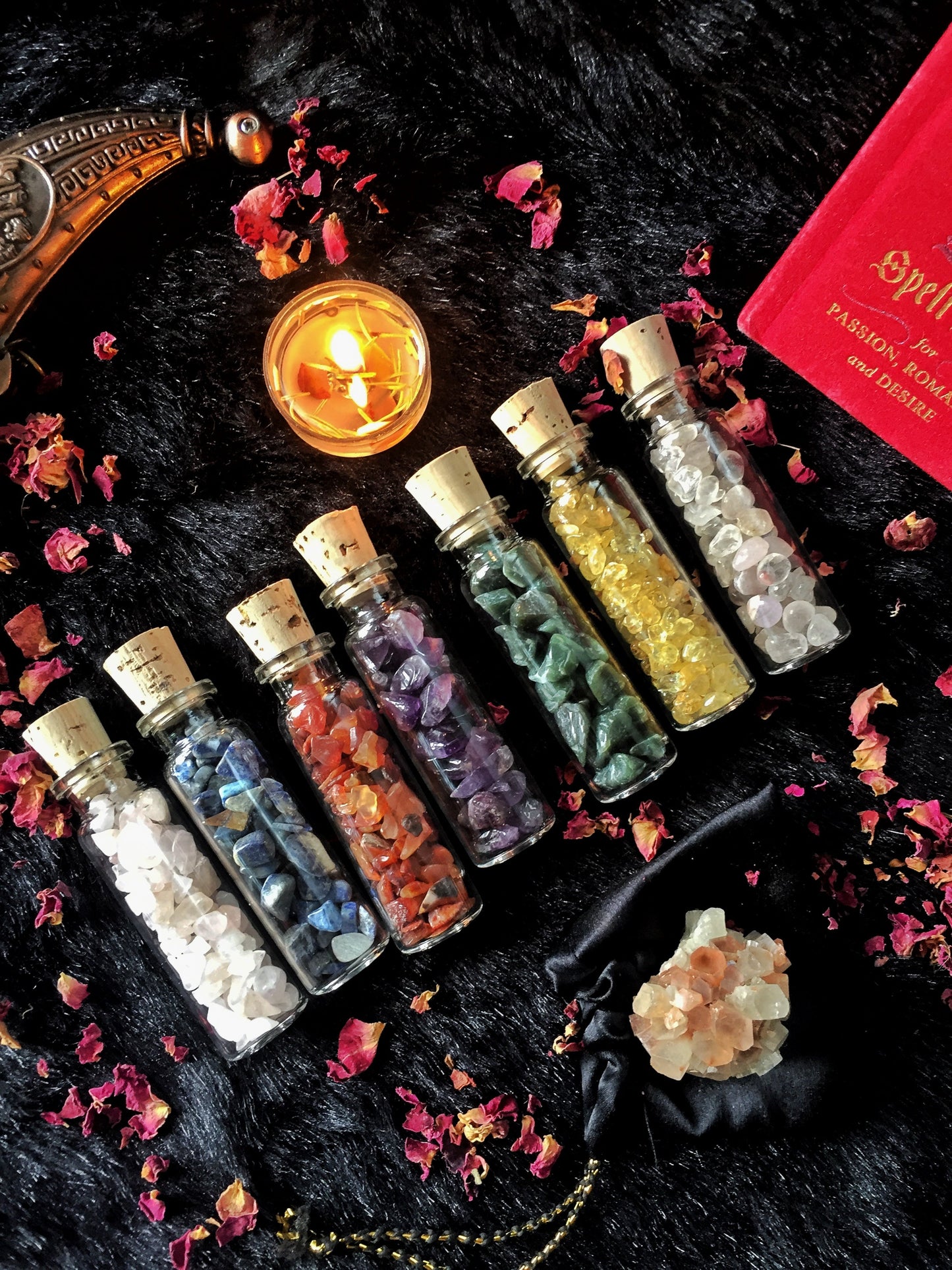 Charged Crystal Chips Vials/Bottles - Set Of 7