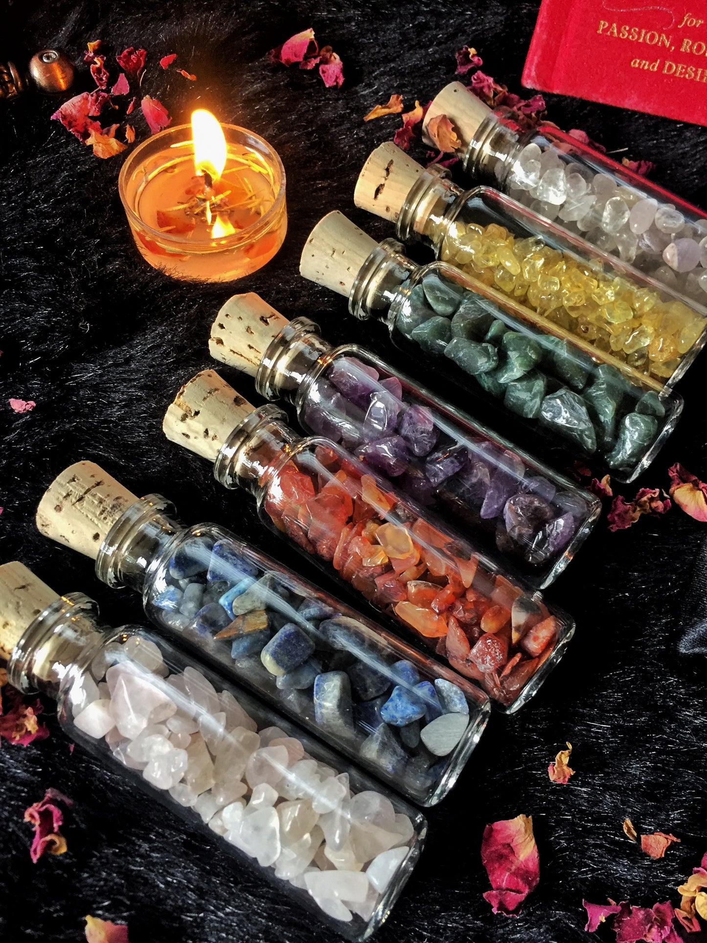 Charged Crystal Chips Vials/Bottles - Set Of 7