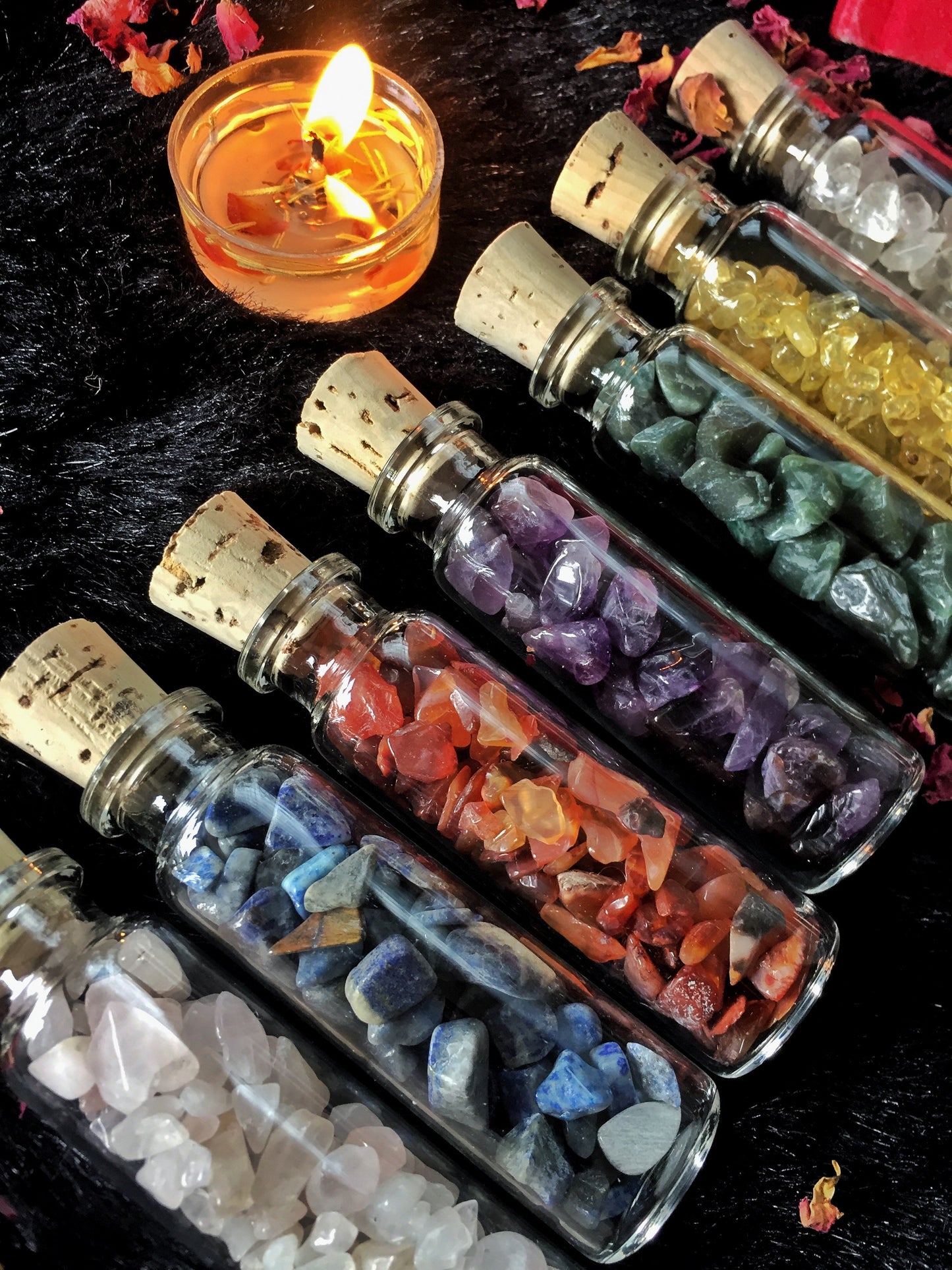 Charged Crystal Chips Vials/Bottles - Set Of 7