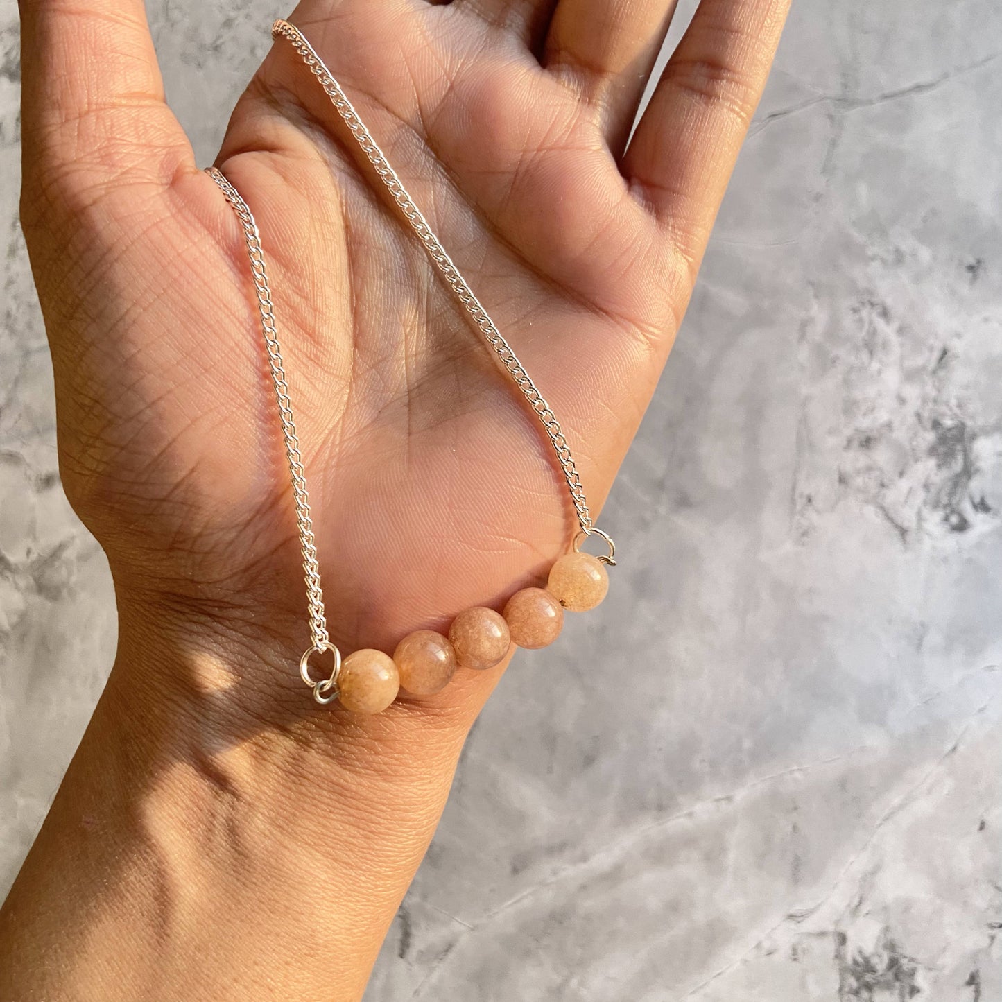 Sunstone Bead Necklace Crystal & Stones