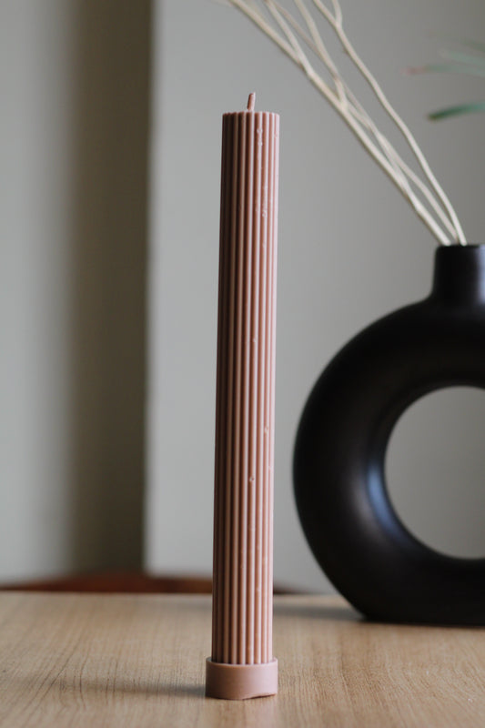 Long Textured Taper Candle Set of 2 | Brown - 12 Inches