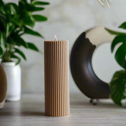 Textured Beige Pillar Soy Candle | Pack of 2