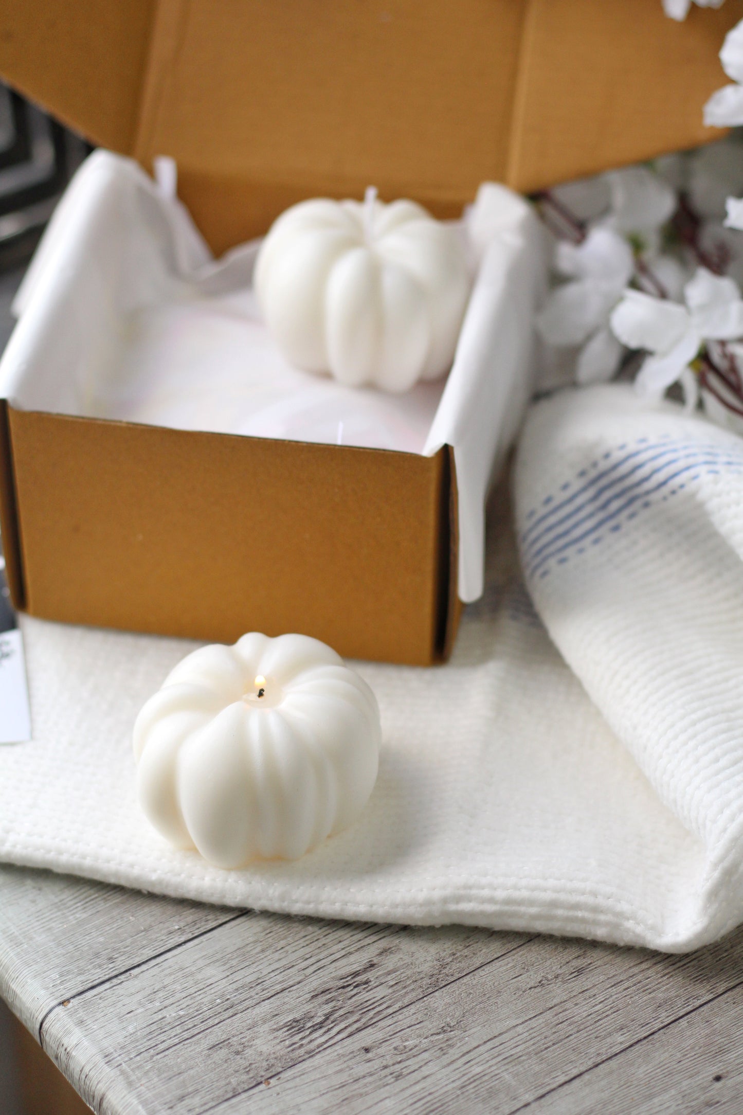 White Pumpkin shape Decorative Candle | Pack of 3