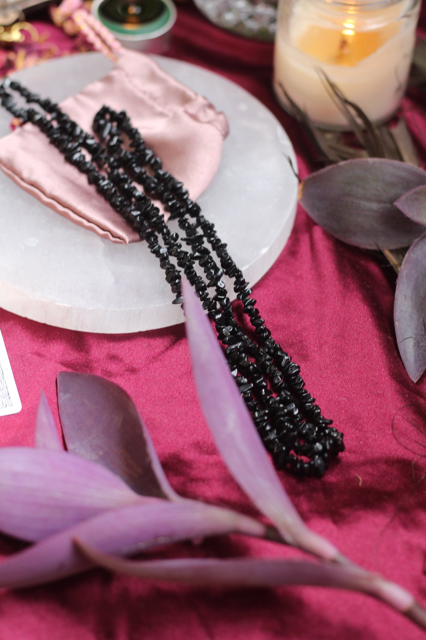 Black Tourmaline Chips String (Mala) Crystal