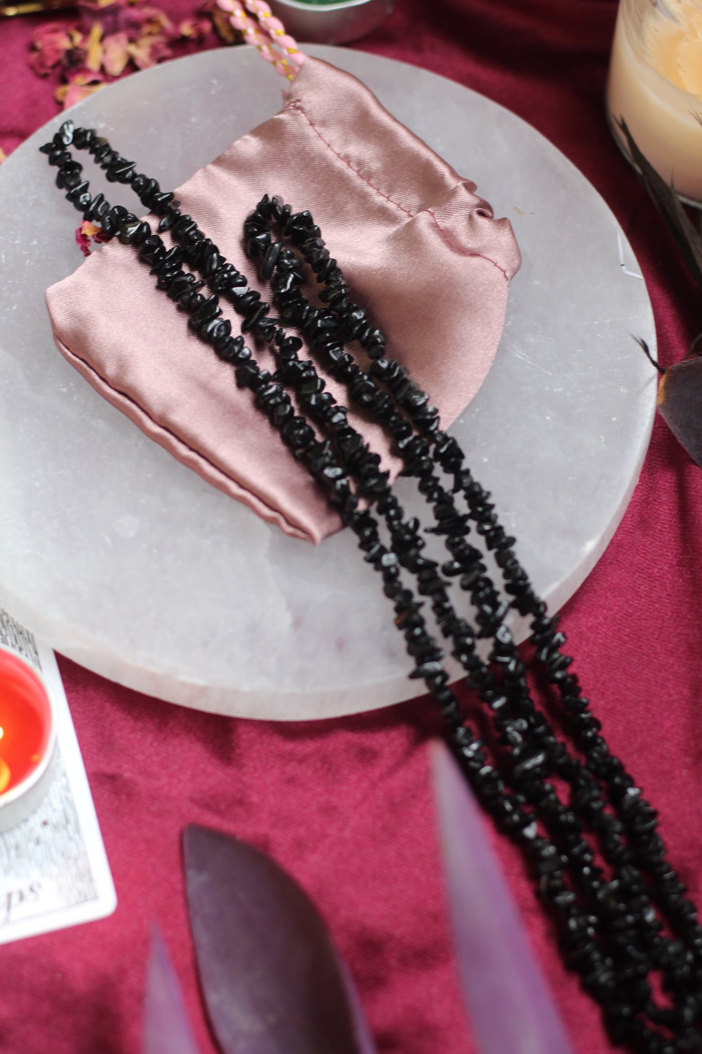 Black Tourmaline Chips String (Mala) Crystal