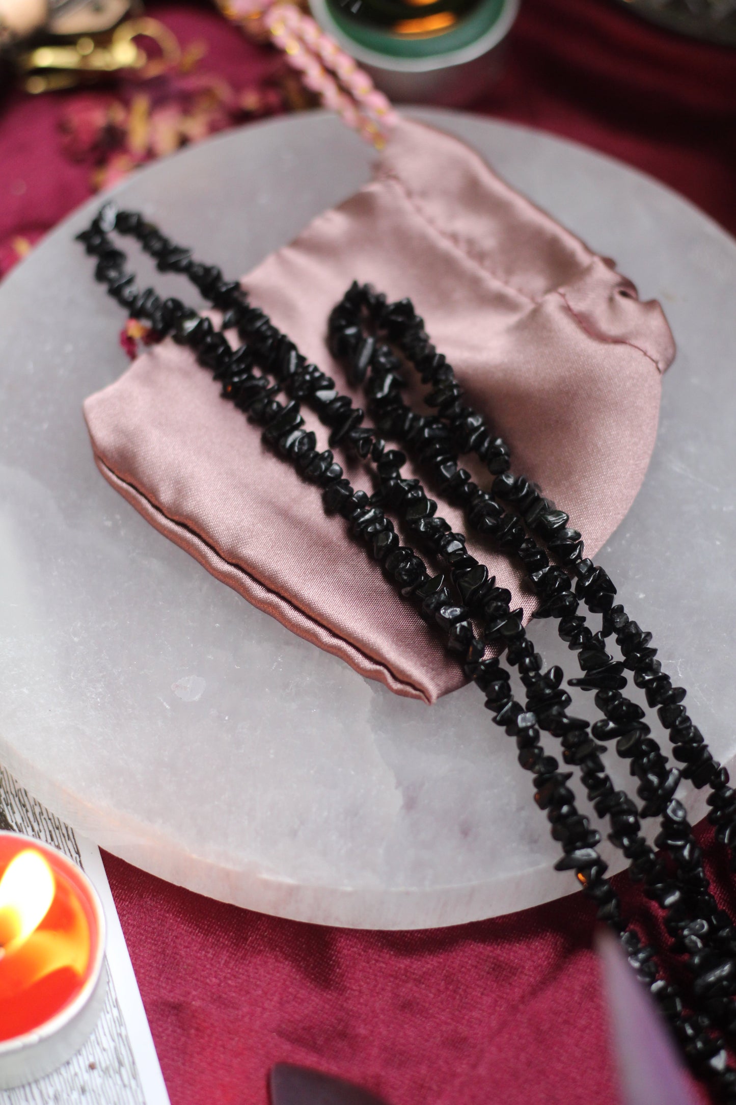 Black Tourmaline Chips String (Mala) Crystal