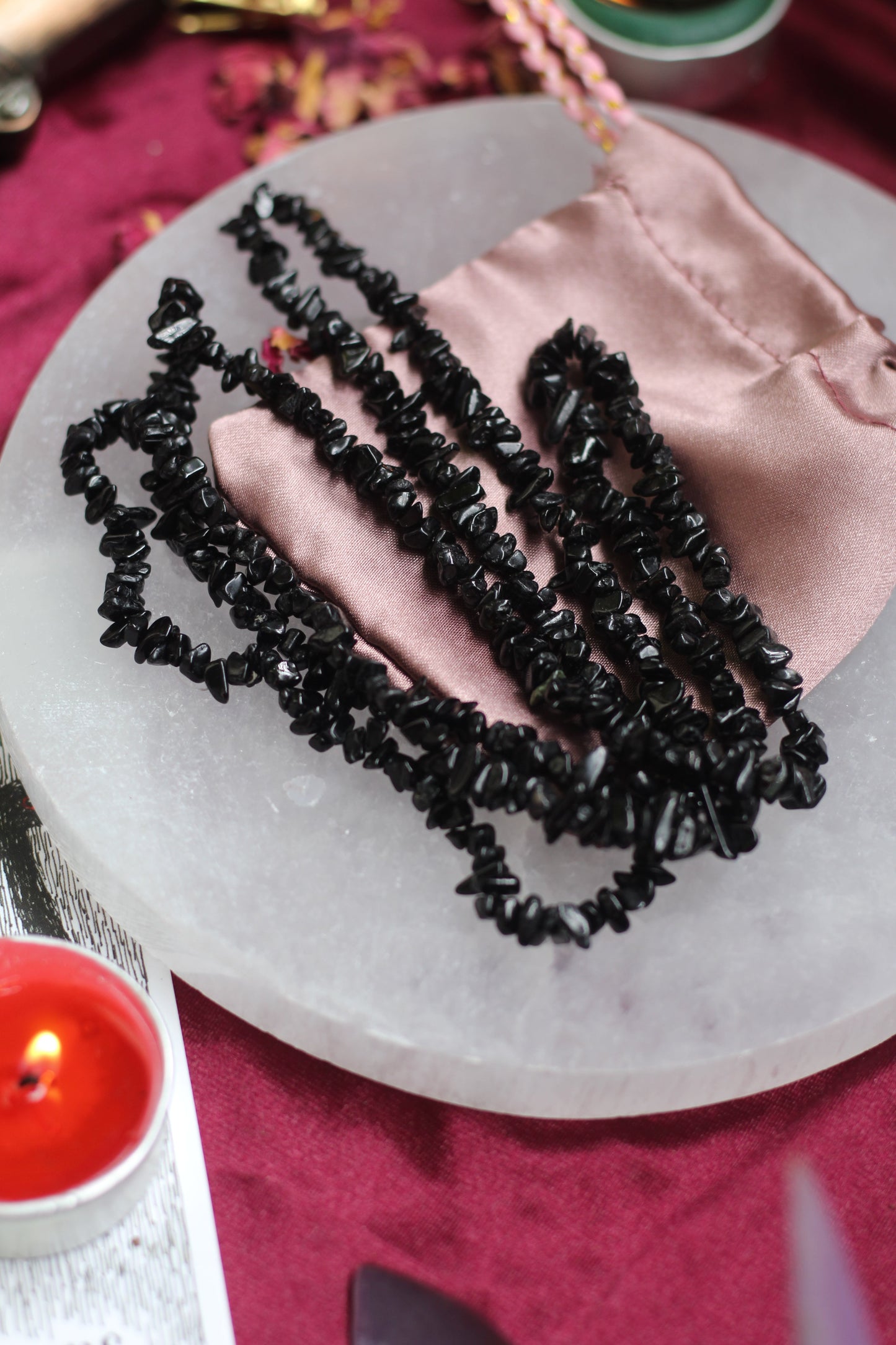 Black Tourmaline Chips String (Mala) Crystal