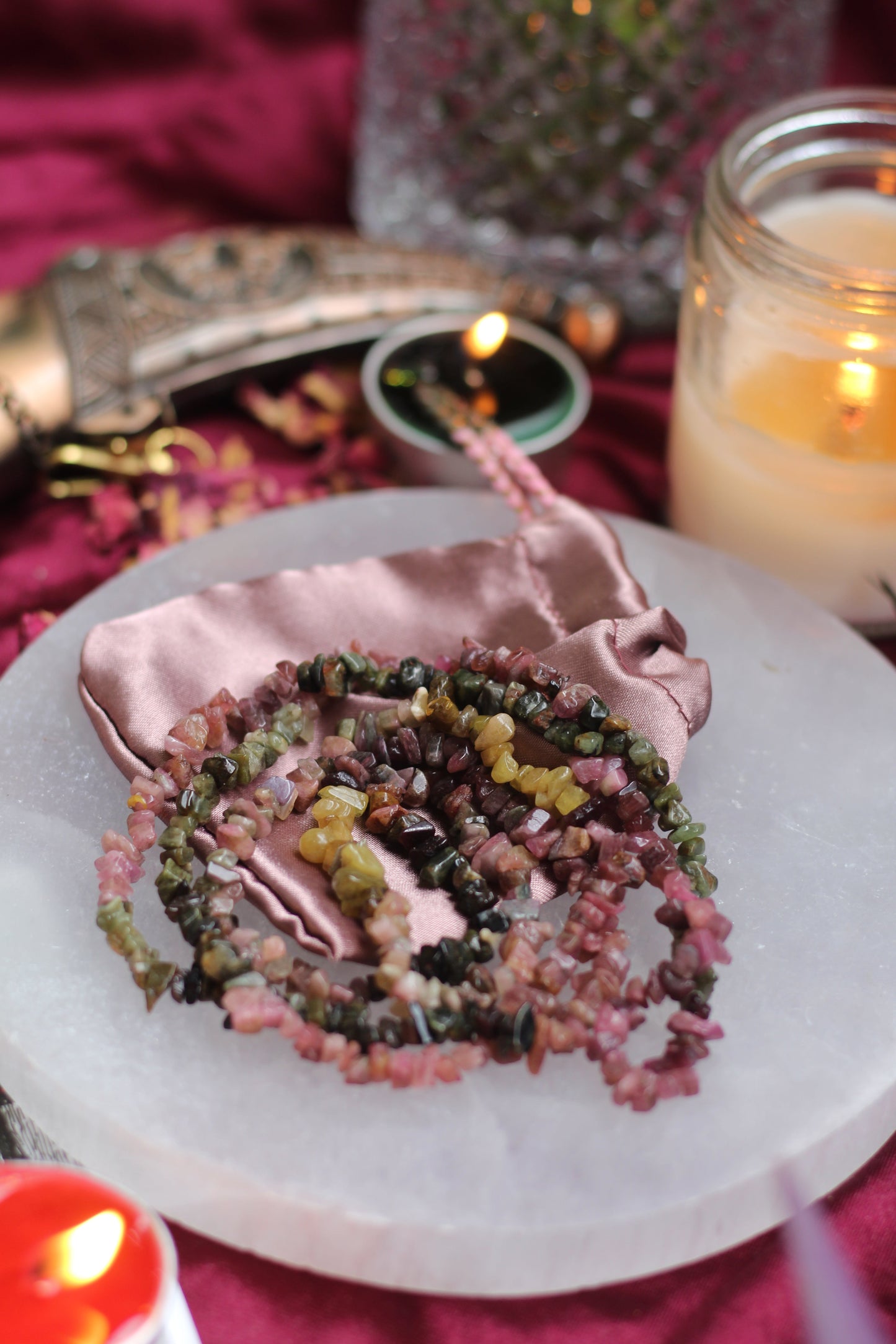Multi Tourmaline Chips String(Mala) Crystal