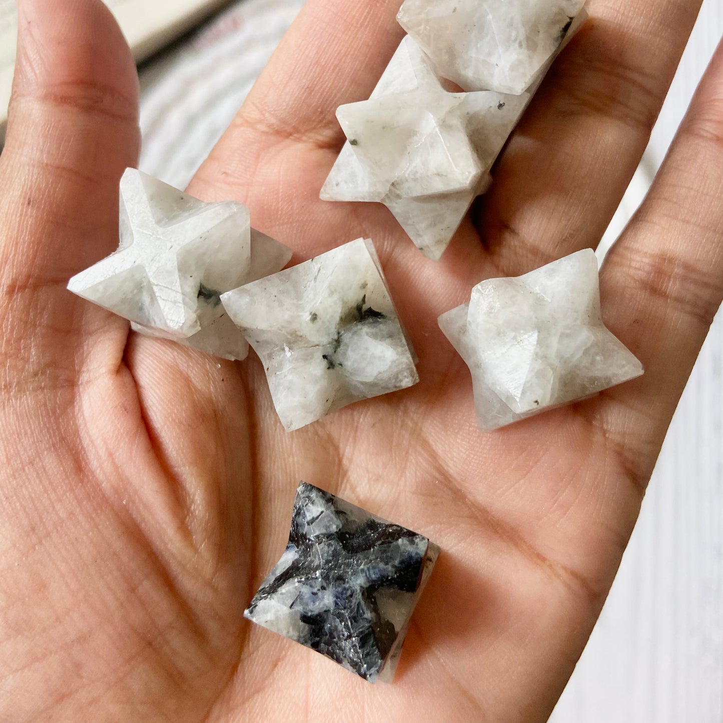 Rainbow Moonstone Merkaba Crystal Carving  | Cultivates Compassion & empathy