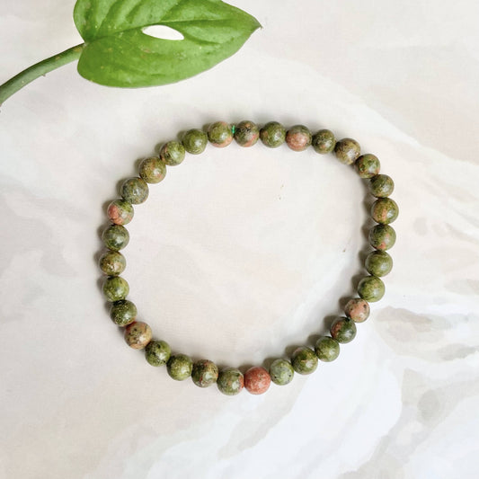 Unakite Bead Bracelet - 6Mm | Stone For Activating Third Eye Chakra Crystal & Stones