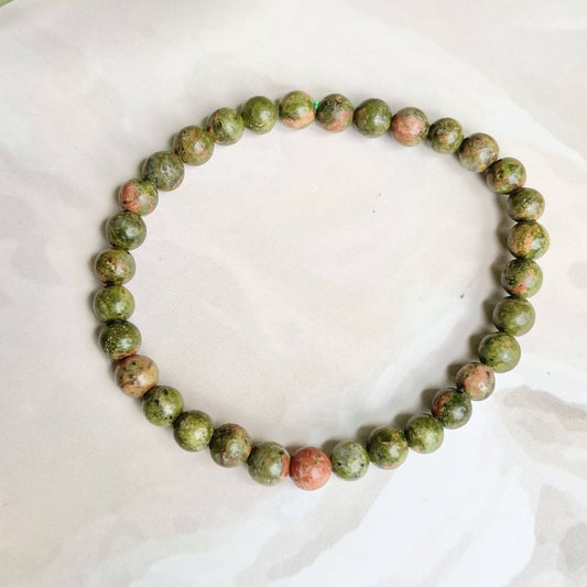 Unakite Bead Bracelet - 6Mm | Stone For Activating Third Eye Chakra Crystal & Stones