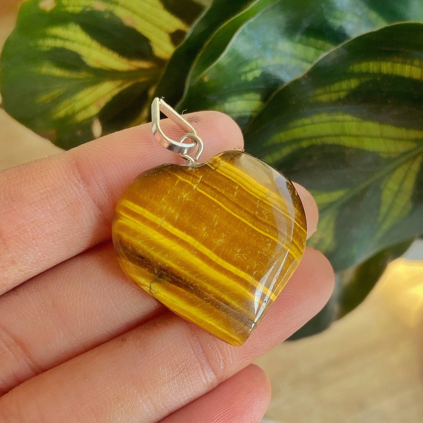 Tigers Eye Heart Pendant With Black Cord Crystal & Stones