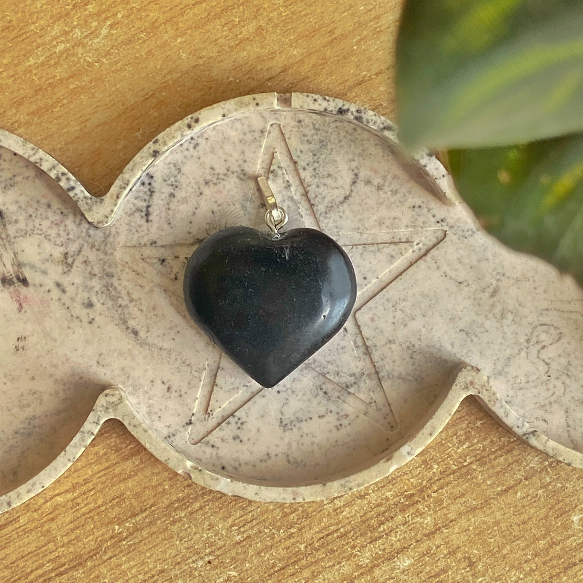 Black Obsidian Heart Pendant With Cord Crystal & Stones